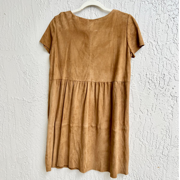 Ba&Sh Short Sleeve Goat Suede Leather V-Neck Mini Dress Beige Women's 2 / Medium - Picture 10 of 11